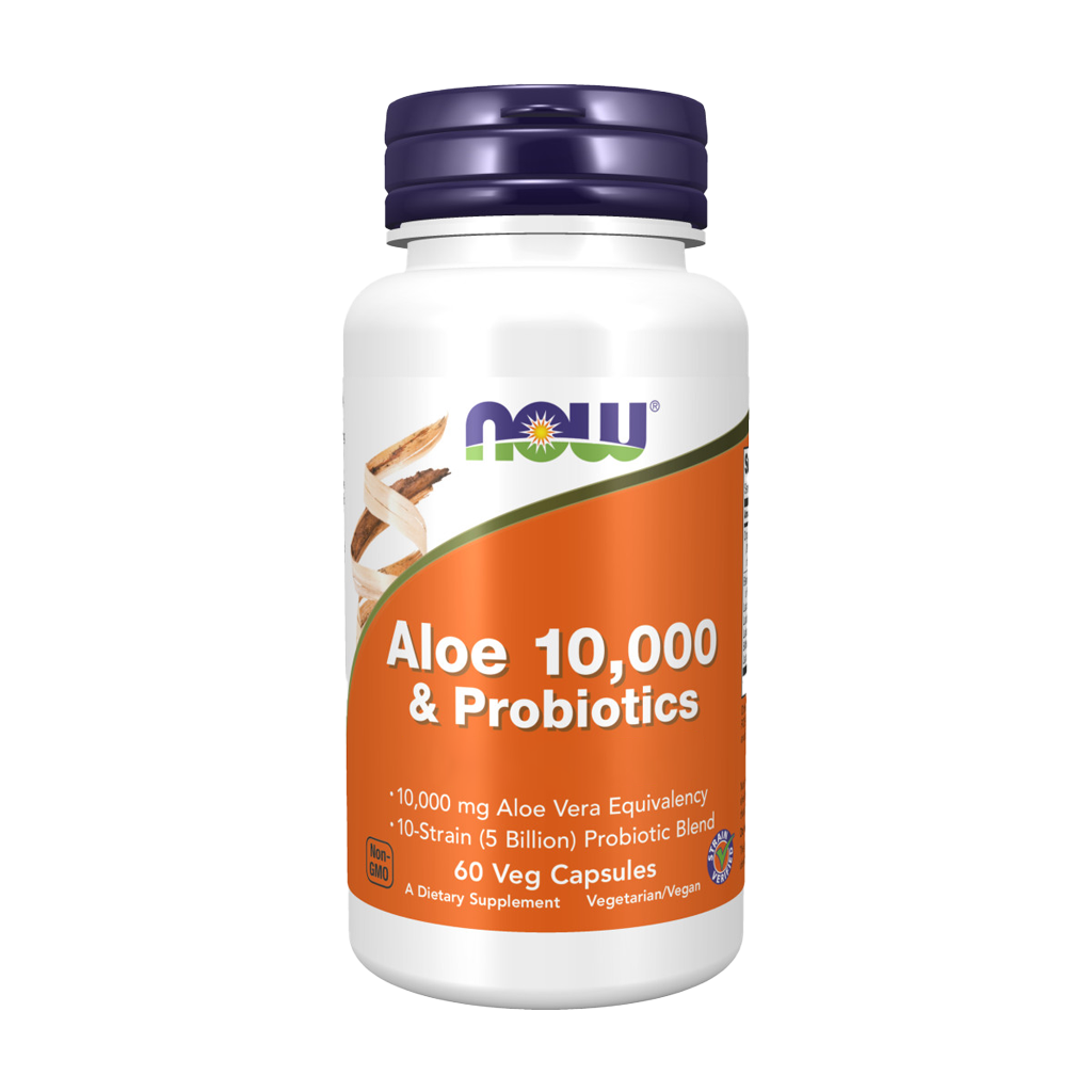 NOW Foods Aloe 10,000 & Probiotics (60 capsules) front cover