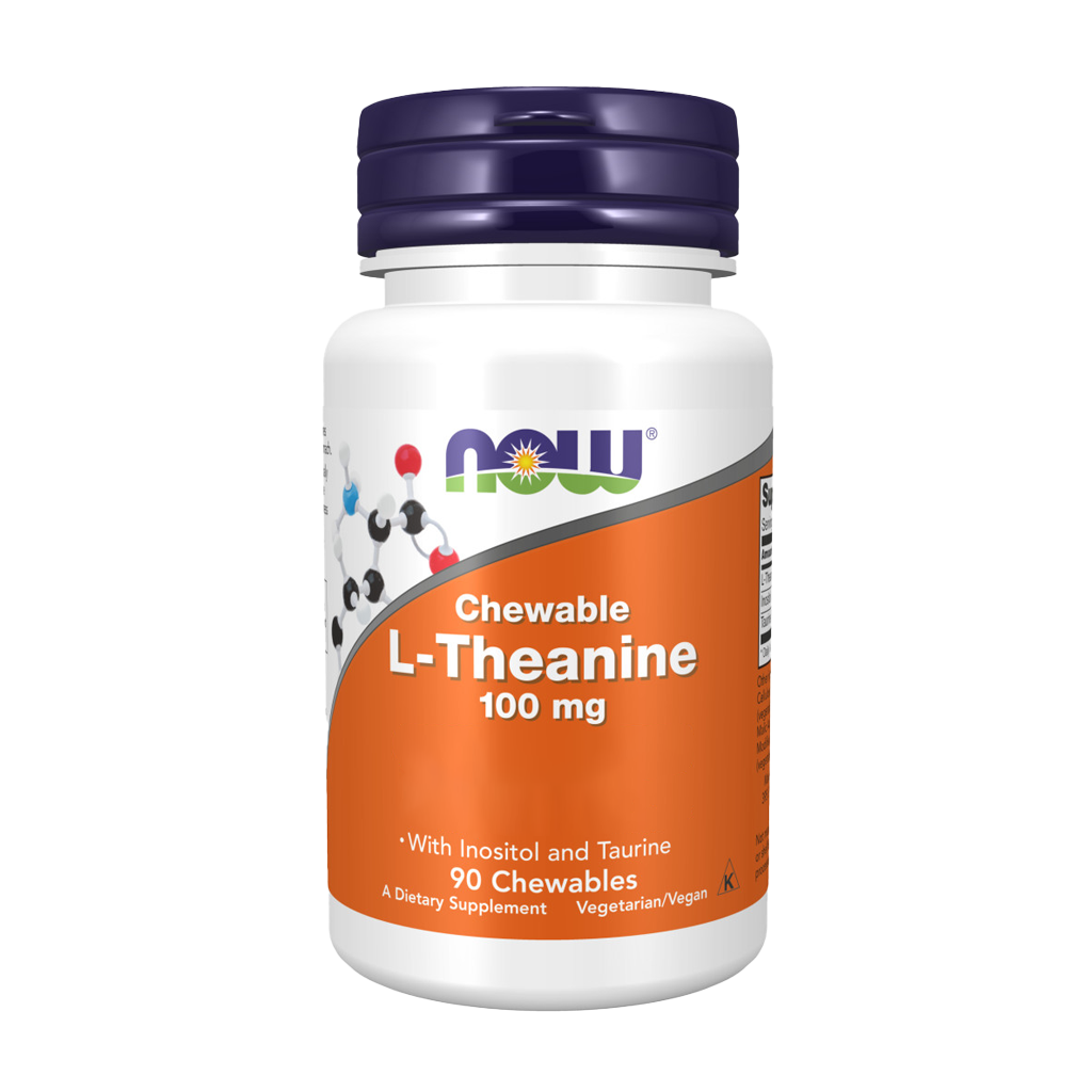 NOW Foods L-Theanine 100 mg with Inositol and Taurine - 90 Tablets Front.