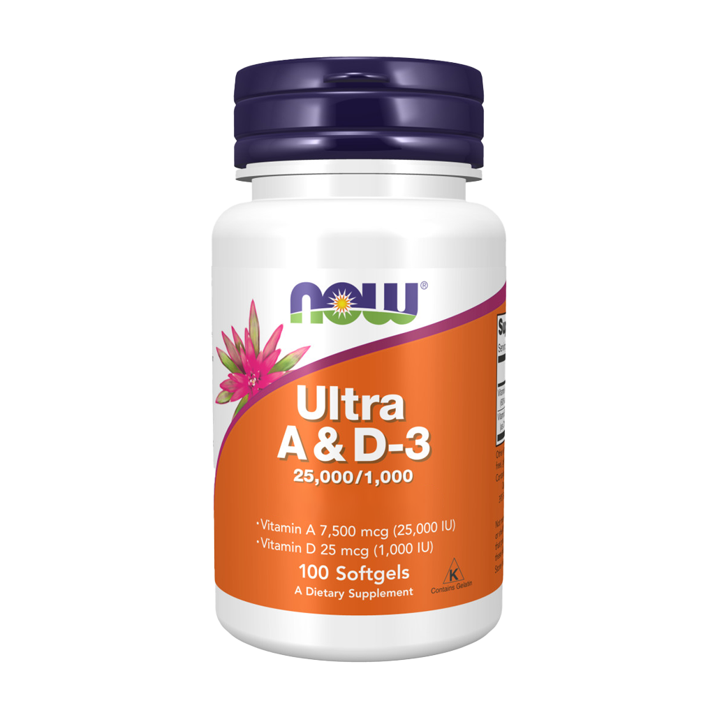 now foods ultra a d 3 25000 1000 100 softgels front
