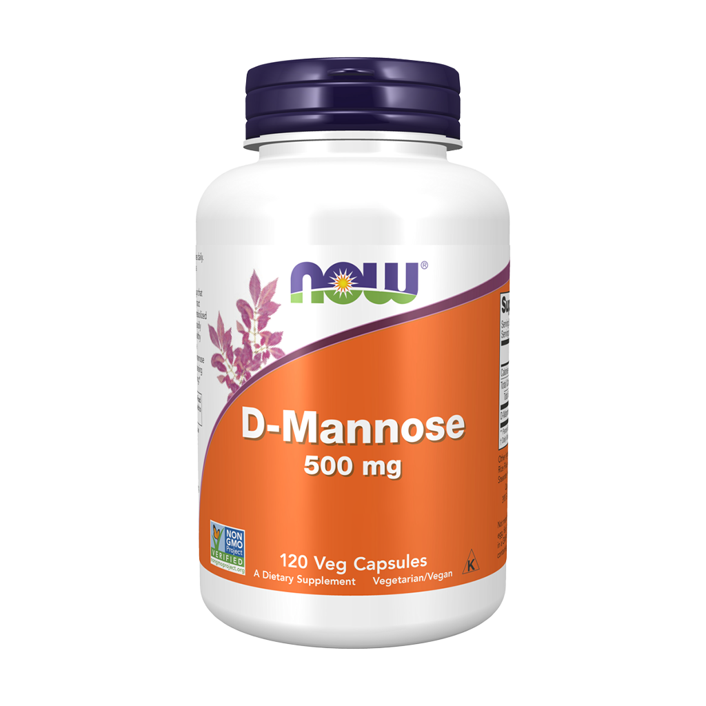 NOW Foods D-Mannose 500 mg (120 vegan capsules) Front