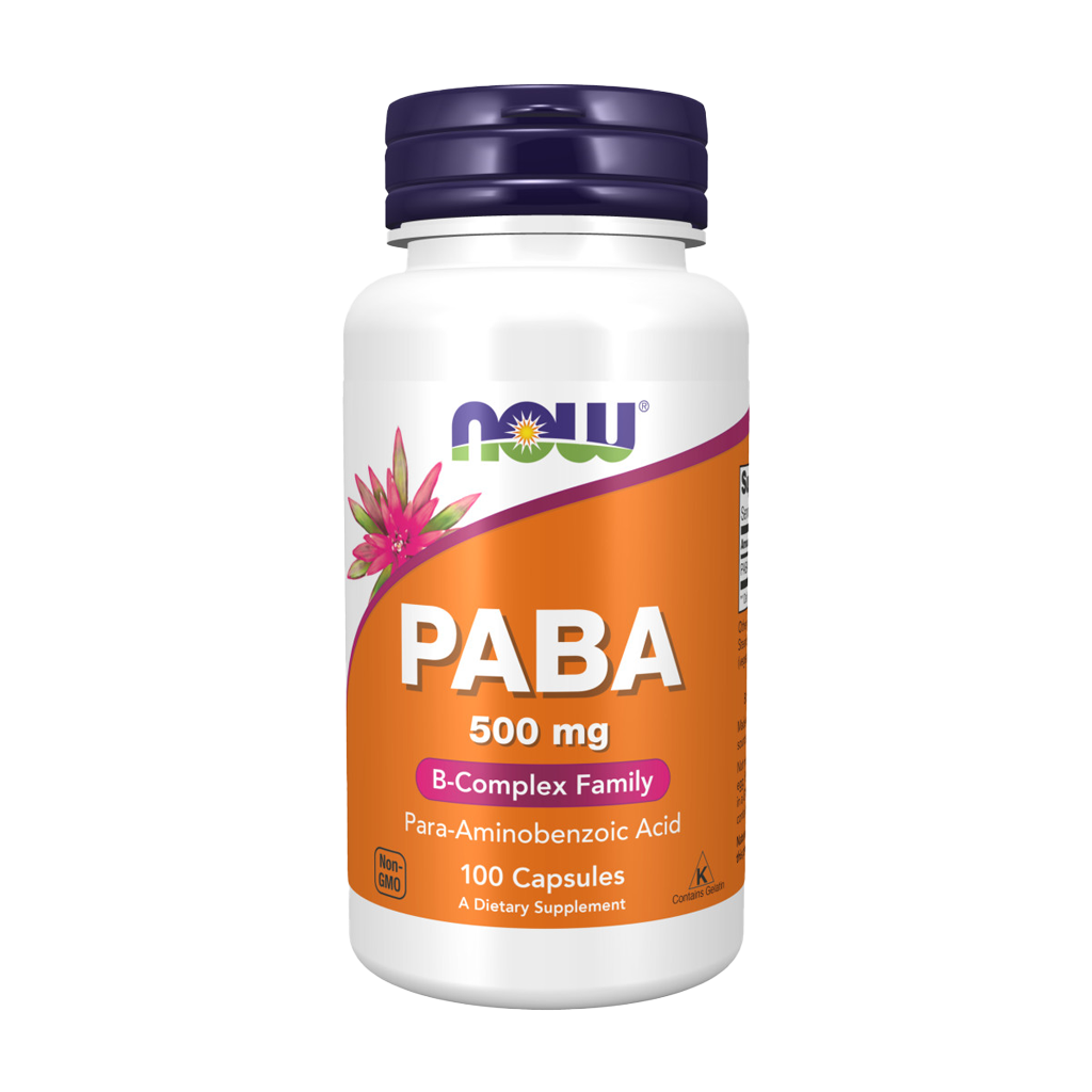 now foods paba 500mg 100 capsules front