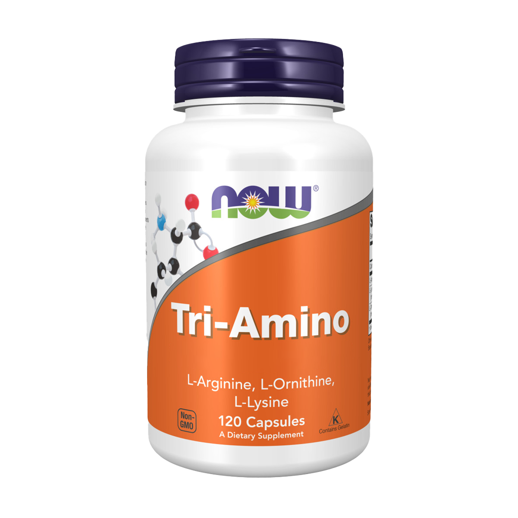 NOW Foods Tri Amino with L-Arginine L-Ornithine and L-Lysine 120 capsules Front cover