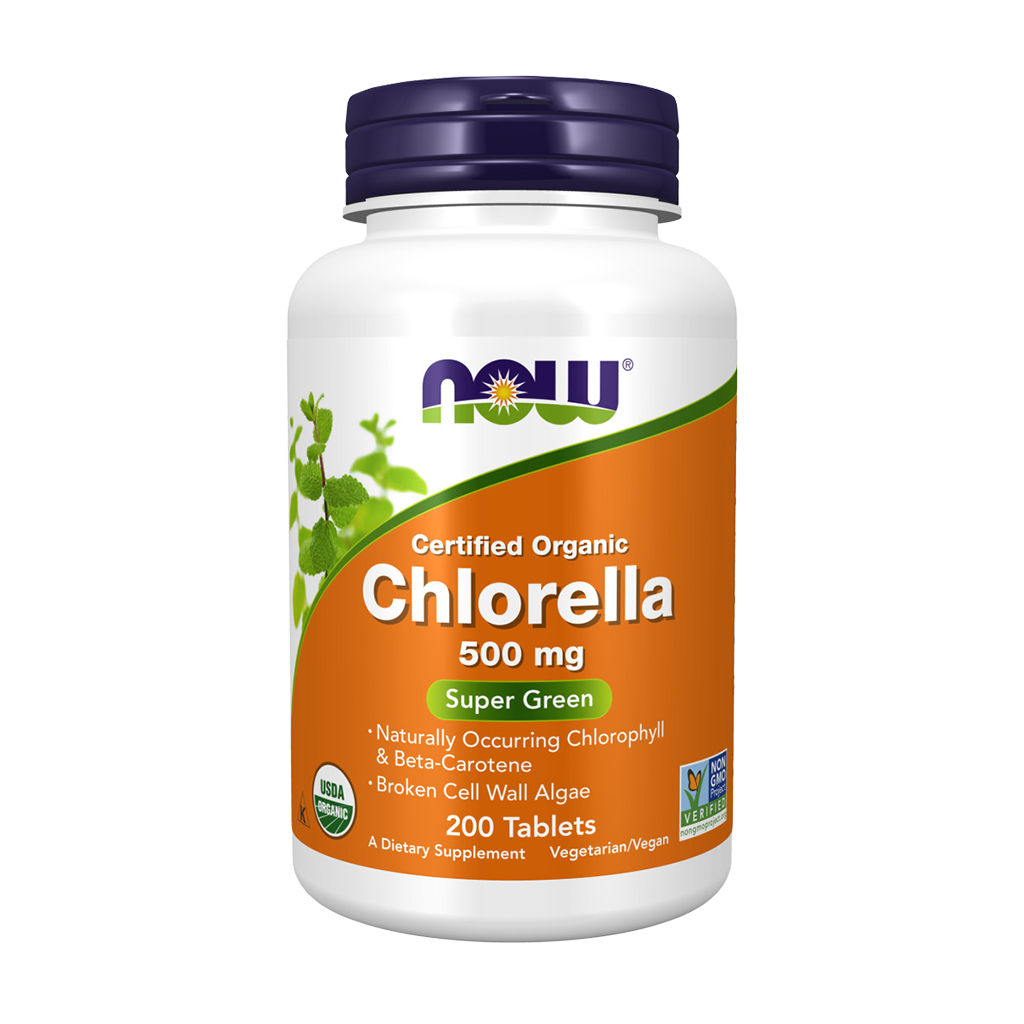 NOW Foods Organic Chlorella 500mg (200 tablets) Front cover