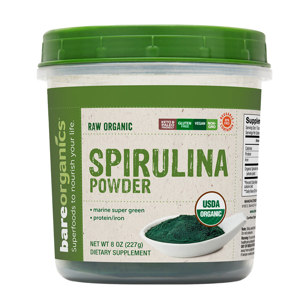 bareorganics spirulina powder 227gr packshot front cover