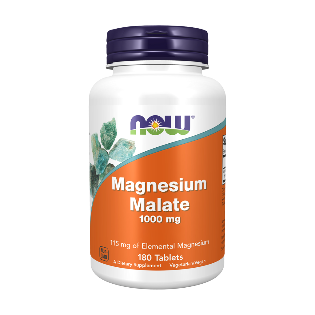 NOW Foods Magnesium malate 1000 mg (180 tablets) front