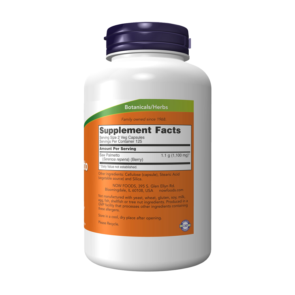 NOW Foods Saw Palmetto berries 550 mg (250 capsules) Packshot back cover
